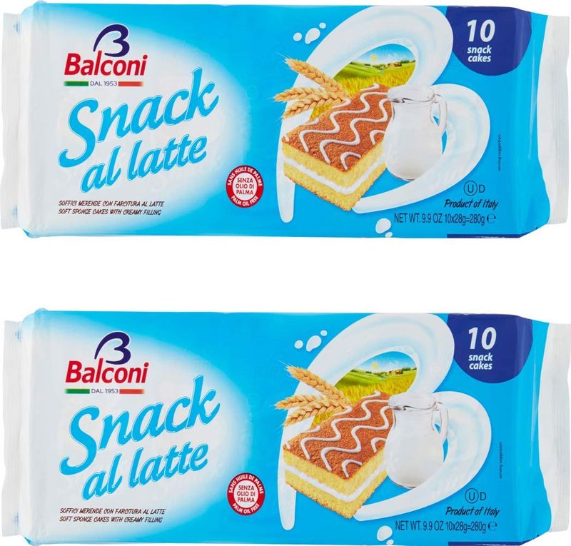 Balconi "Snack al Latte" Milk Sponge Cakes 280g / 9.9oz, pack of 2