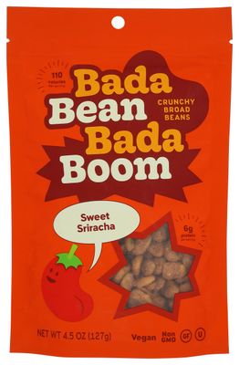 Bada Bean Bada Boom Plant-based Protein, Gluten Free, Vegan, Non-GMO, Soy Free, Kosher, Roasted Broad Fava Bean Snacks, Sriracha, 4.5 Ounce (Pack of 6)