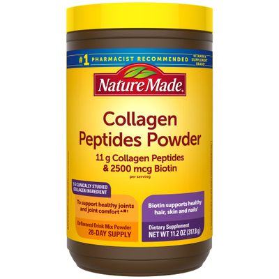 Nature Made Collagen Peptides Powder Type 1 and 3, Joint Support Collagen Powder Unflavored, Sugar Free, Keto Friendly with Biotin for Hair, Skin &amp; Nails Support, 11.2 oz, 28 Day Supply