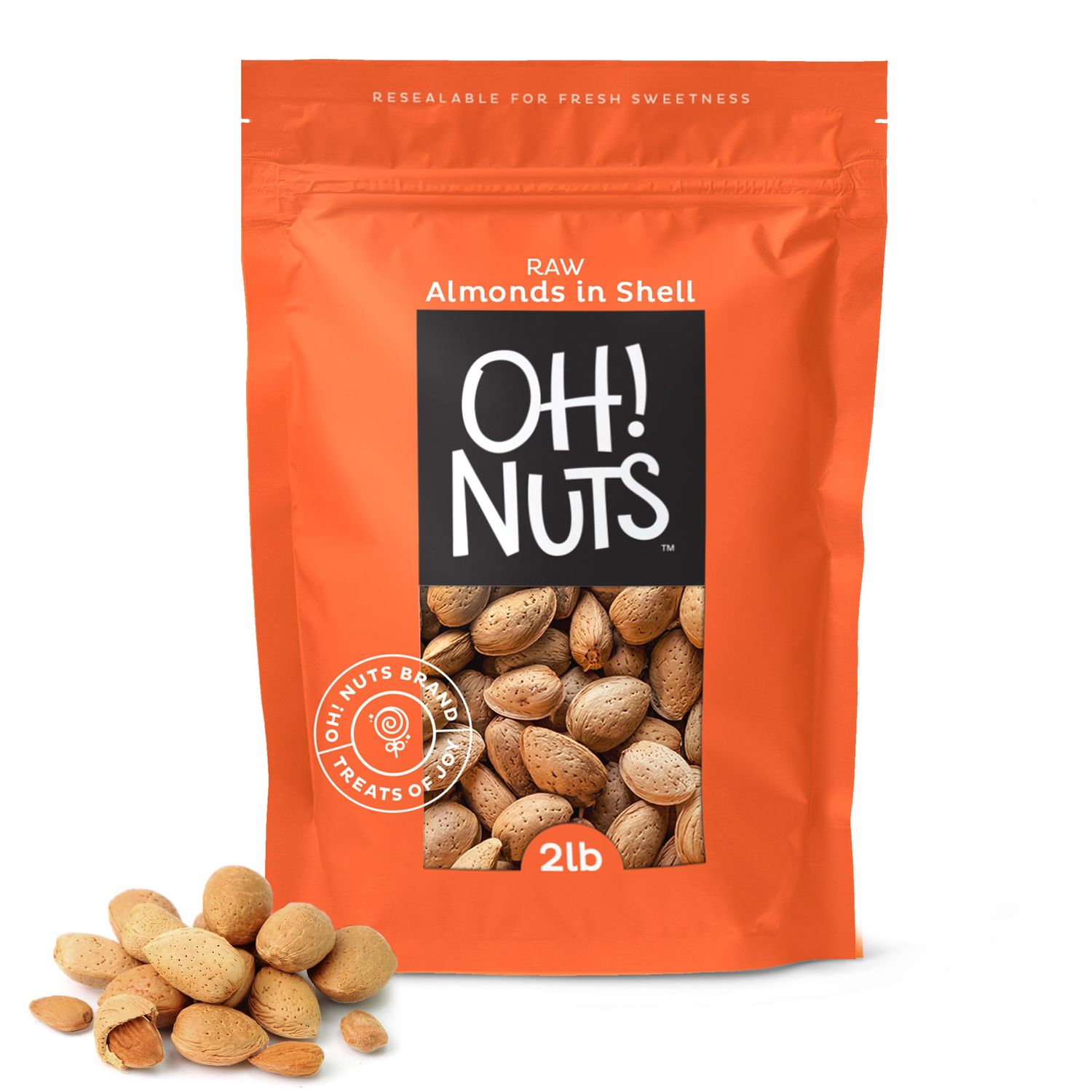 Almonds in Shell  Raw - 100% Natural  2 lb  High-Protein Whole Almonds  Packed in New York Zip-Seal Bag for Exceptional Freshness by Oh Nuts