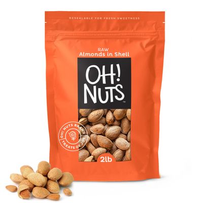Almonds in Shell  Raw - 100% Natural  2 lb  High-Protein Whole Almonds  Packed in New York Zip-Seal Bag for Exceptional Freshness by Oh Nuts