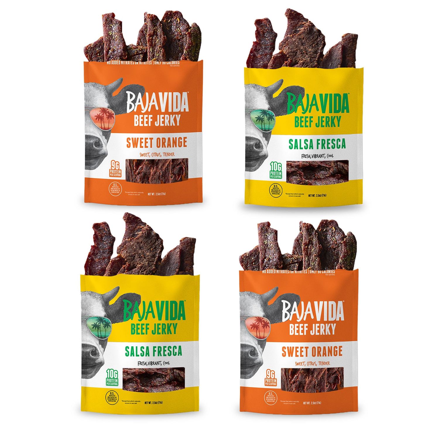 BAJA BEEF Jerky Snack Packs - Beef Jerky Variety Pack, Beef Jerky Gifts for Men, Beef Jerky Sampler, High Protein Craft Jerky Assortment, Gluten Free - Sweet Orange &amp; Salsa Fresca, 2.5 Oz (4 Pack)