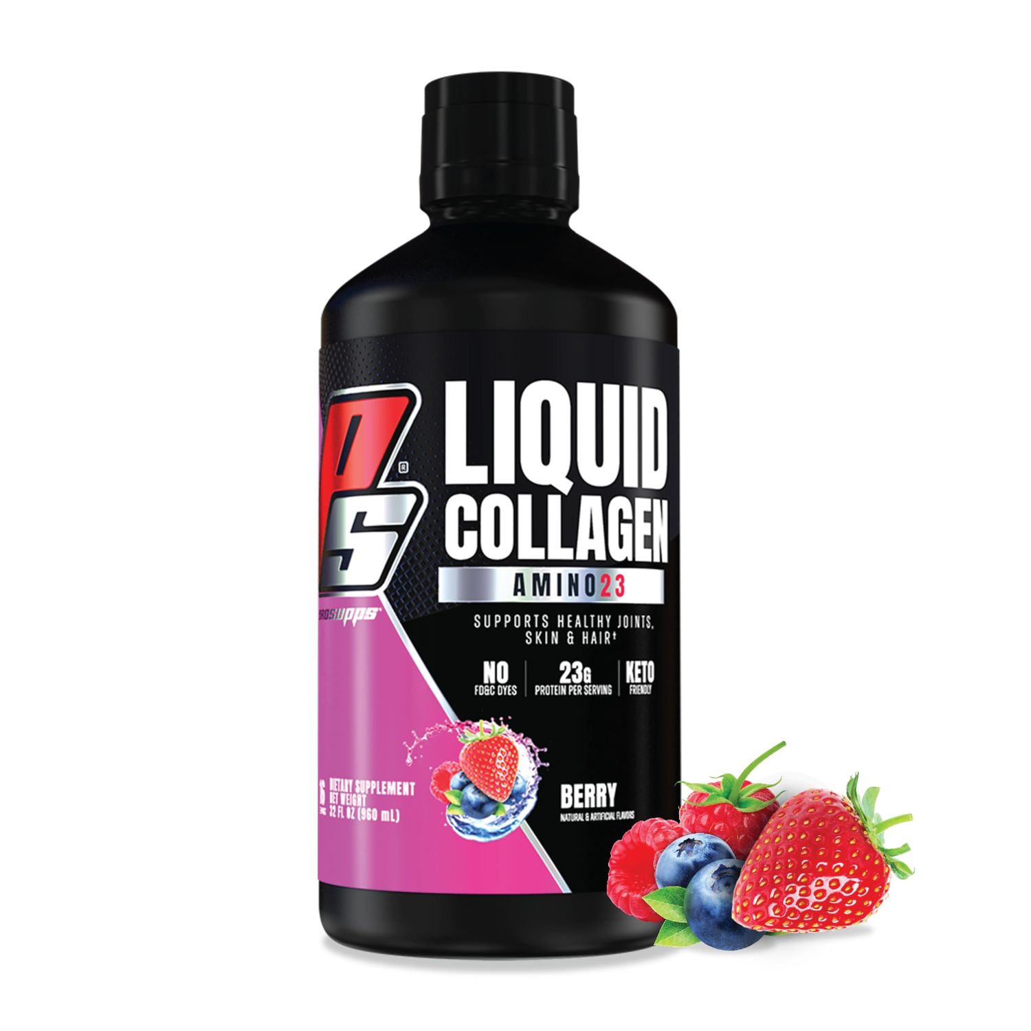 PROSUPPS Amino23 Liquid Collagen Shots, 23g Collagen Protein Promotes Exercise Recovery, Healthy Skin, Hair, Nails &amp; Join Support - Convenient On The Go Bottle, Berry