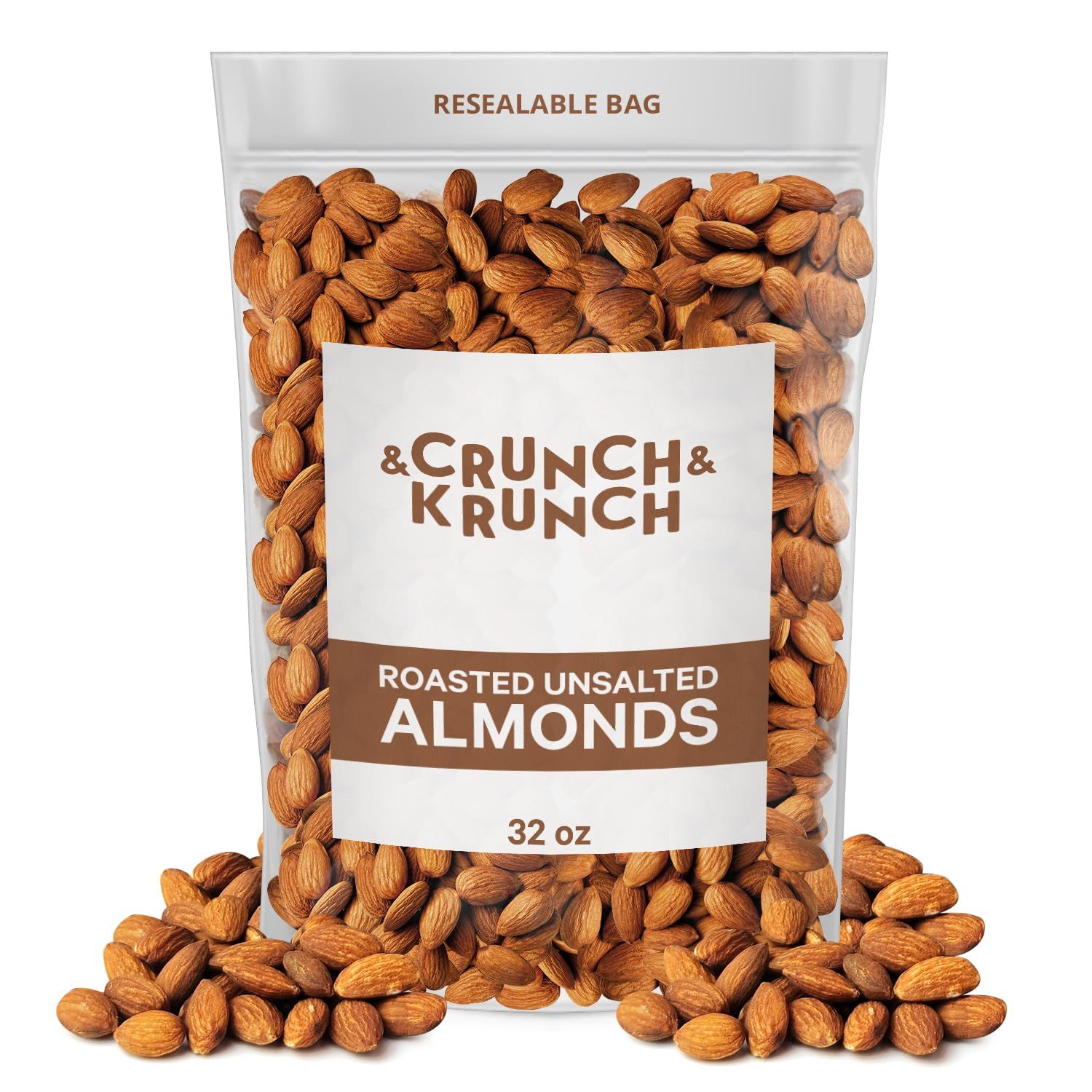 Roasted Almonds Unsalted - Fresh and Delicious Guilt Free Healthy Keto Snack Whole Unsalted Nuts Steam Pasteurized Packed in Resealable Bag, Low Calories, Vegan, Gluten-Free, 2lb