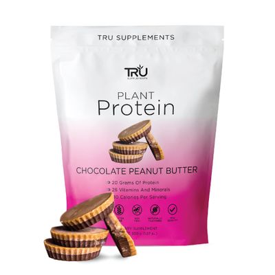 TRU Supplements Plant Based Protein Powder, BCAA, EAA, 20g Vegan Protein, 100 Calories, 27 Vitamins, No Artificial Flavors 25 Servings (Chocolate Peanut Butter)