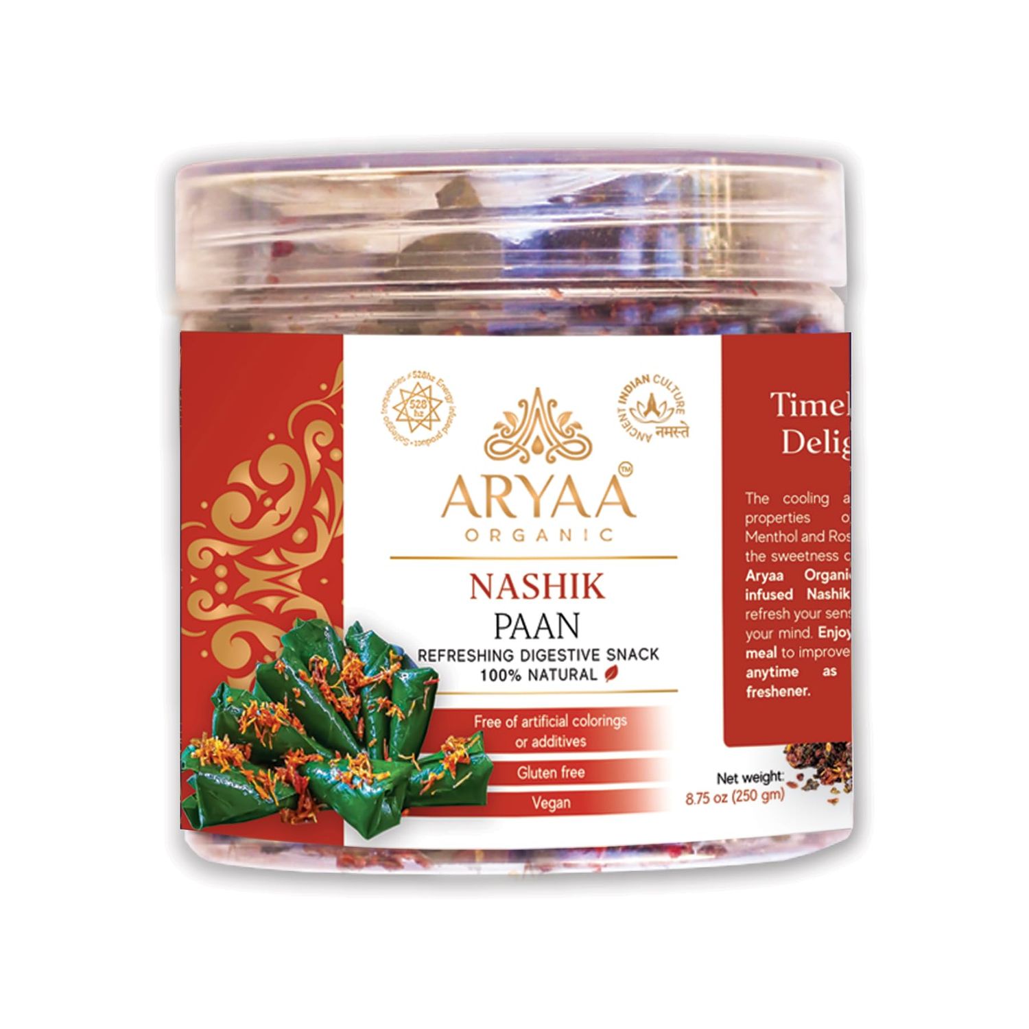 Aryaa Organic Nashik Paan l 8.75oz (250gm) Herbal Tea &amp; Digestive Snack   Shredded l 100% Natural, Vegan, Gluten-Friendly  Sound-Infused, Non-GMO  Authentic Indian Delight  Edible Tea