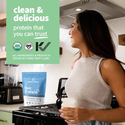 Sprout Living Plant Based Protein & Superfoods Powder, Original, Unflavored Organic Protein Powder, Vegan, Non Dairy, Non-GMO, Gluten Free, Sugar Free, Perfect Keto Drink Mix (2 lb)