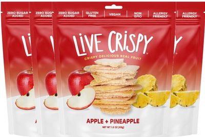 Live Crispy Fruit Chips - Pineapple-Powered Snack Packed with 100% Natural Fruit - Antioxidant-Rich, Vitamin-Packed (Apple/Pineapple) 4 Pack