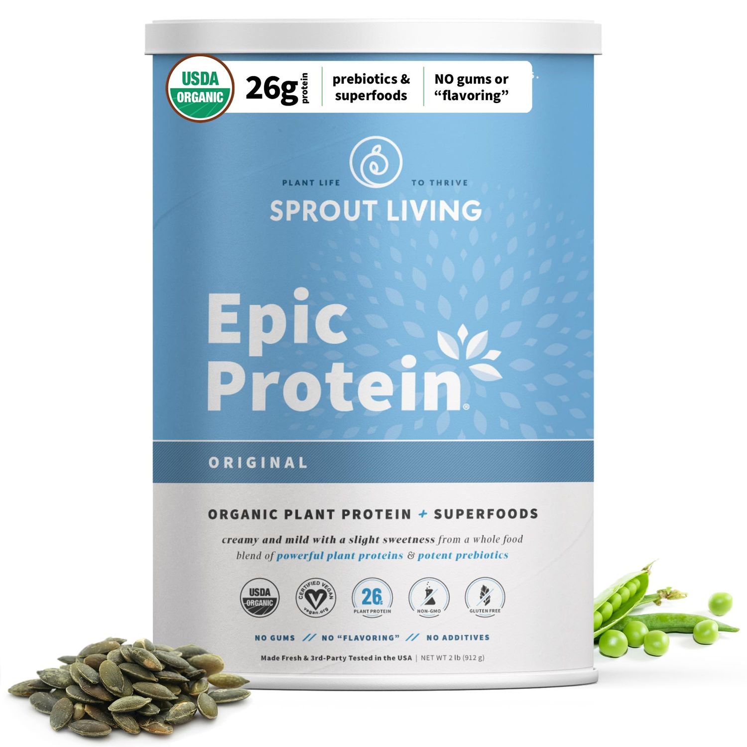Sprout Living Plant Based Protein &amp; Superfoods Powder, Original, Unflavored  Organic Protein Powder, Vegan, Non Dairy, Non-GMO, Gluten Free, Sugar Free, Perfect Keto Drink Mix (2 lb)