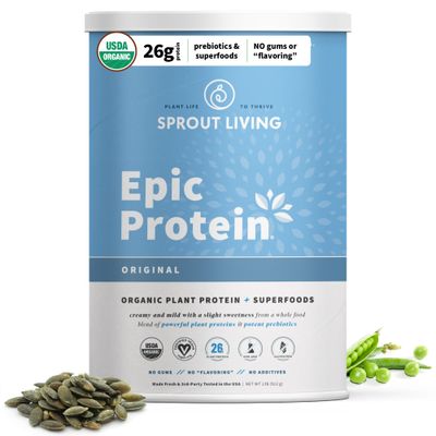 Sprout Living Plant Based Protein &amp; Superfoods Powder, Original, Unflavored  Organic Protein Powder, Vegan, Non Dairy, Non-GMO, Gluten Free, Sugar Free, Perfect Keto Drink Mix (2 lb)