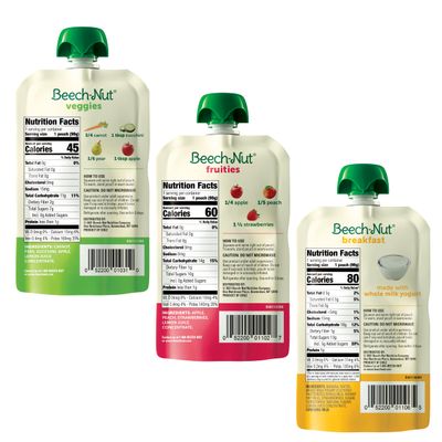 Beech-Nut Baby & Toddler Food Favorite Flavors Pouches Variety Pack, Fruit Veggie and Whole Milk Yogurt Purees, Baby Pouch Puree Starter Pack, 3.5oz (18 Pack)