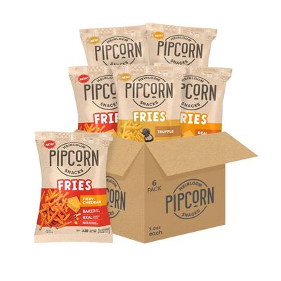 Heirloom Snack Fries Variety Pack by Pipcorn - 5oz 6pk - with Truffle, Cheddar, and Fiery Cheddar Flavors, Healthy Snacks, Gluten Free Snacks, Snack Variety Packs, Heirloom Corn Flour