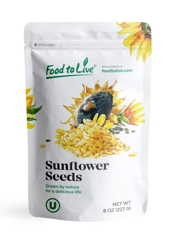 Food to Live Sunflower Seeds, 8 Ounces - Non-GMO Verified, Kernels, No Shell, Kosher, Raw, Vegan, Sirtfood, Bulk