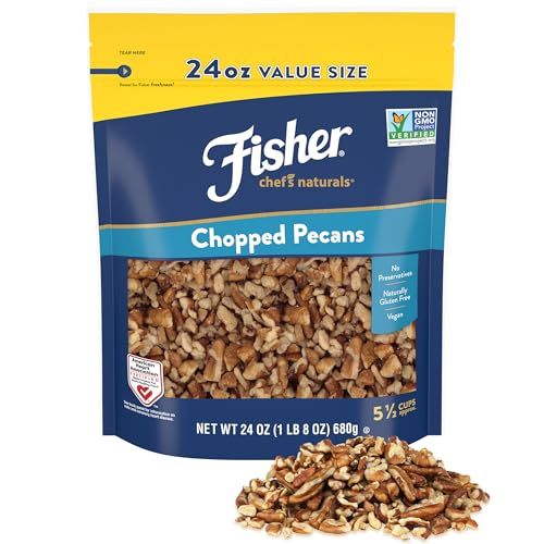 Fisher Chef&#39;s Naturals Unsalted Chopped Pecans 24 oz Resealable Bag, Unsalted Raw Nuts for Cooking, Baking &amp; Snacking, Vegan Protein, Keto Snack, Gluten Free Raw Pecans, Chopped Pecan