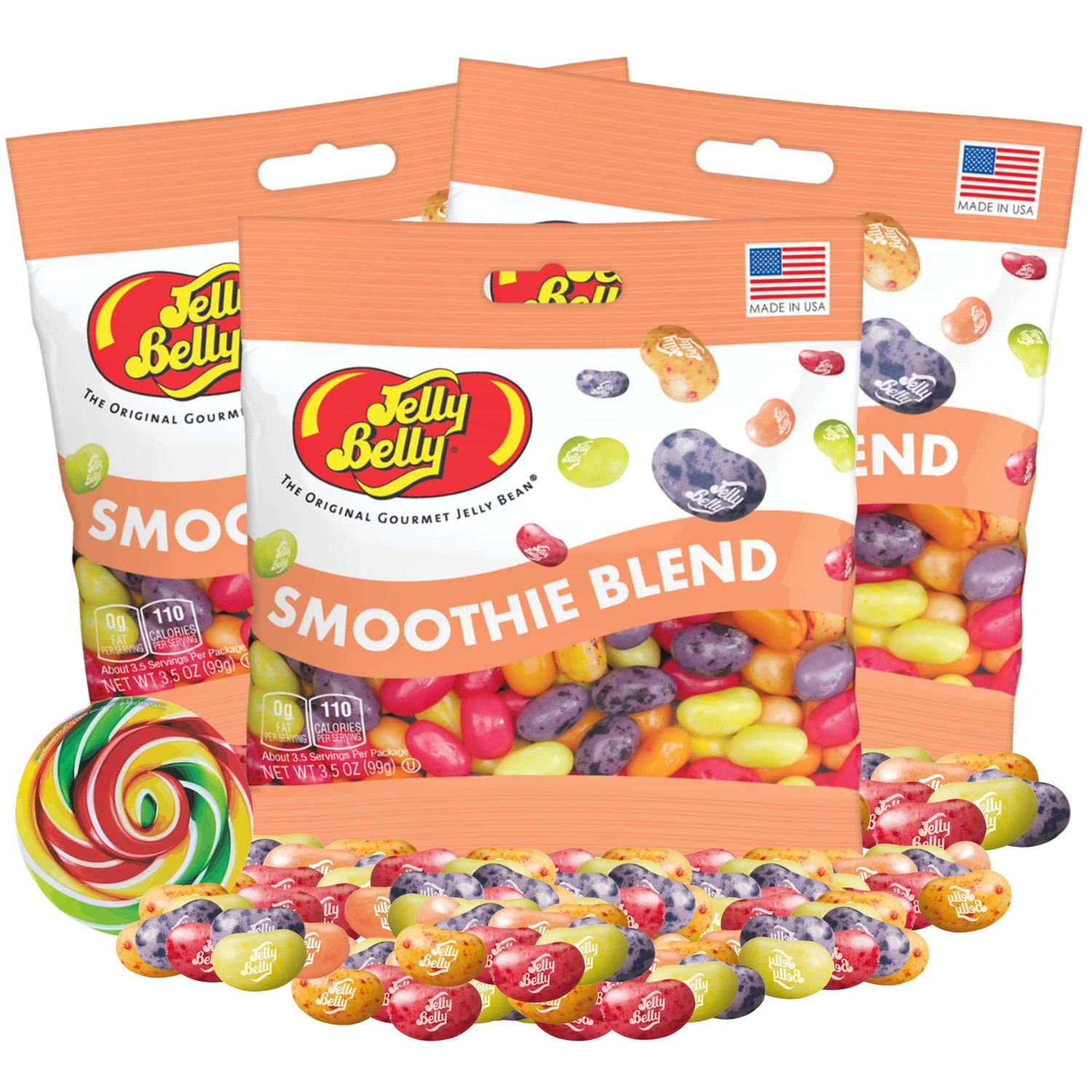 Needzo Smoothie Blend Jelly Bean Mix, Grab and Go Fruity Snacks for Movie Nights, Party Favors, and More, Candy Swirl Accessory Included, 3 Pack, 3.5 Ounces