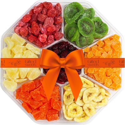 Dried Fruit Gift Basket - 7 Sweet Tropical Gourmet Dried Fruit - Assorted Food Gift Box for Birthday, Sympathy, Men &amp; Women.
