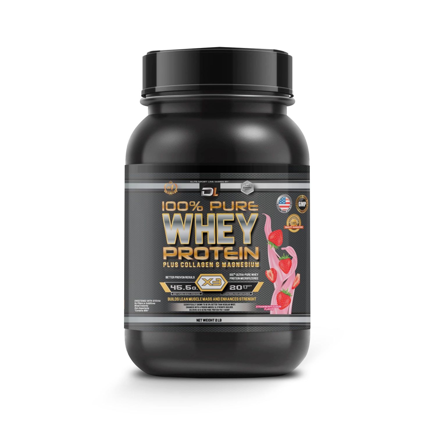 DL 100% Pure Whey Protein Powder  Collagen &amp; Magnesium  43g Protein - 8.7g BCAA - 0g Fat  Muscle Gain, Recovery &amp; Nutrient Delivery  Immune Support  Quick &amp; Easy Mixing Protein Powder  2 lb