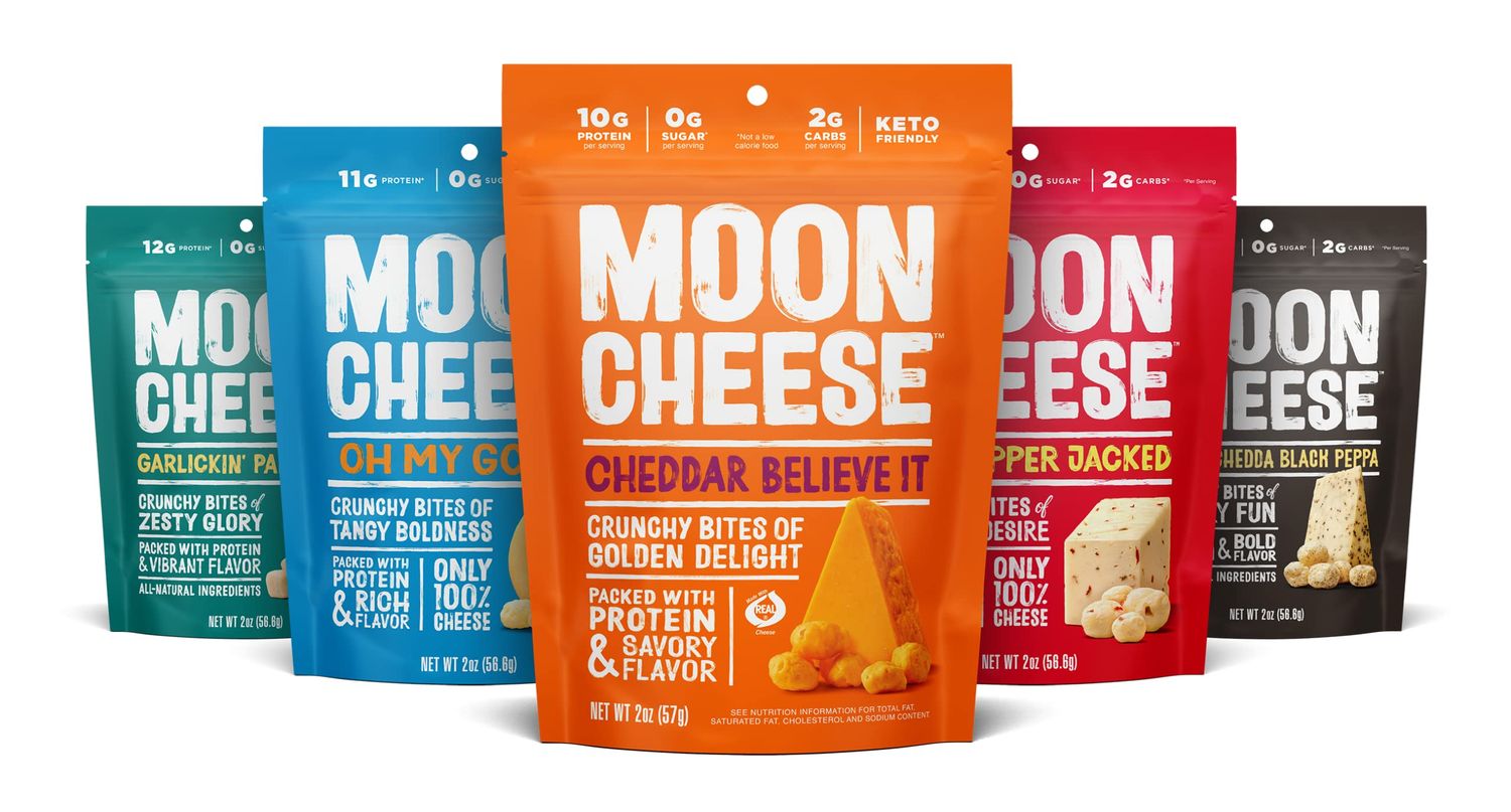 Moon Cheese Bites Bundle, Cheddar, White Cheddar, Parm, Gouda &amp; Get Pepper Jacked, 2-Ounce, 5-Pack, Lunch or Snack