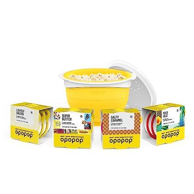 Opopop Microwave Popcorn - Variety 12-Pack Gourmet Popcorn Kit, Collapsible Silicone Popcorn Popper, Popcorn Maker, Gluten Free Snacks Variety Pack, BPA-Free and Dishwasher Safe (New Flavors)