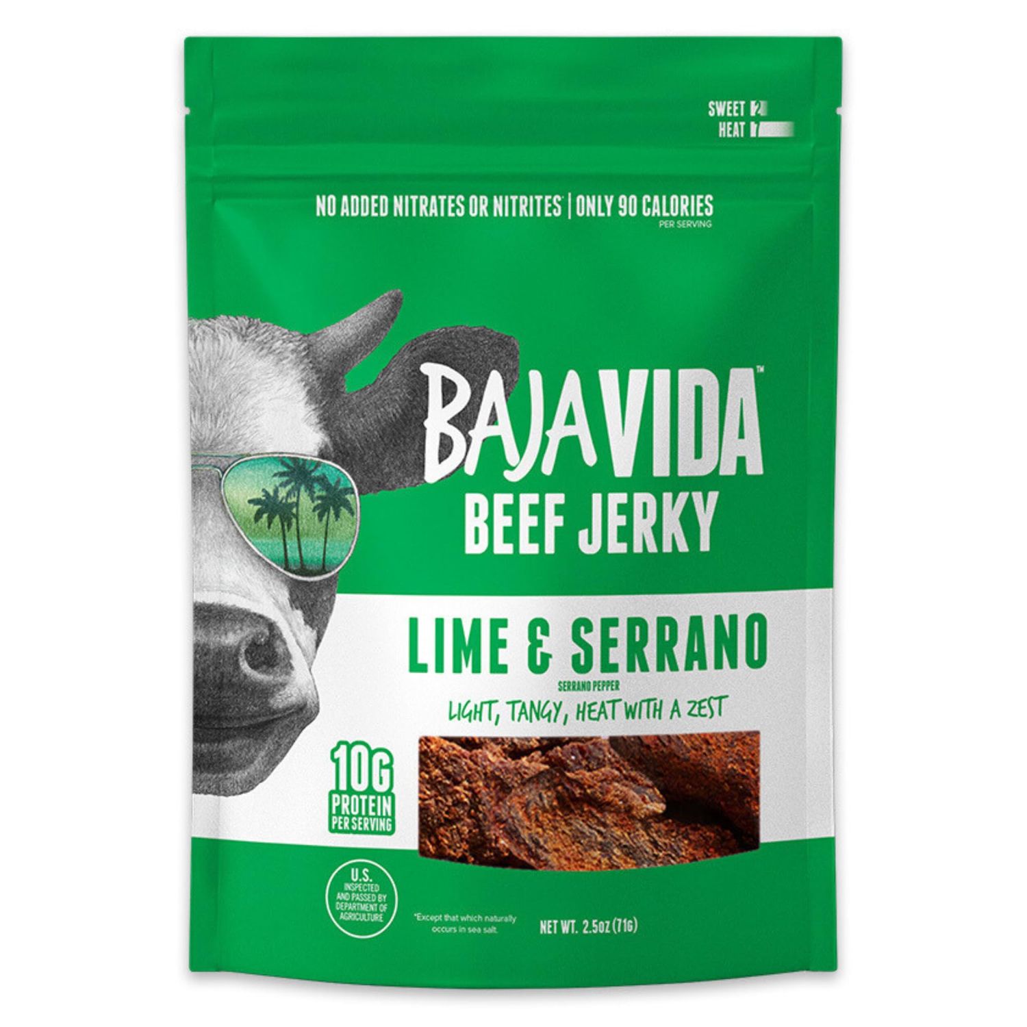 BAJA BEEF Baja Vida Lime &amp; Serrano Pepper Beef Jerky - Sweet and Spicy Beef Jerky Snack Packs, Healthy Jerky, Gluten-Free, All-Natural Beef, No MSG, Made in the USA - 2.5 Oz Bags (Pack of 3)