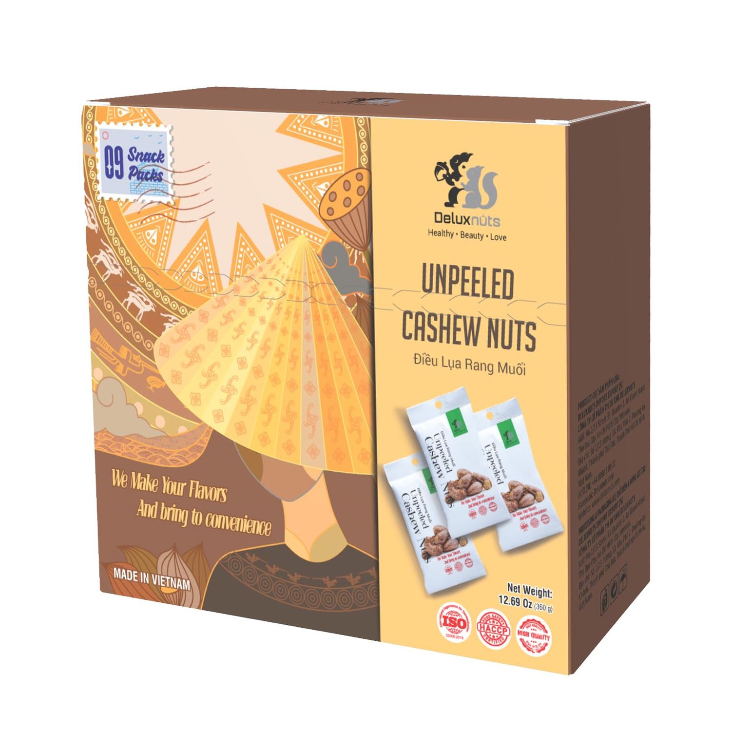 DELUXNUTS Whole Salted Cashews with Skin (9 Packs), Whole Cashew Nuts, Whole Cashews Individual Packs, Healthy Snack for Kids &amp; Adults, Good Source of Protein, Gluten-Free