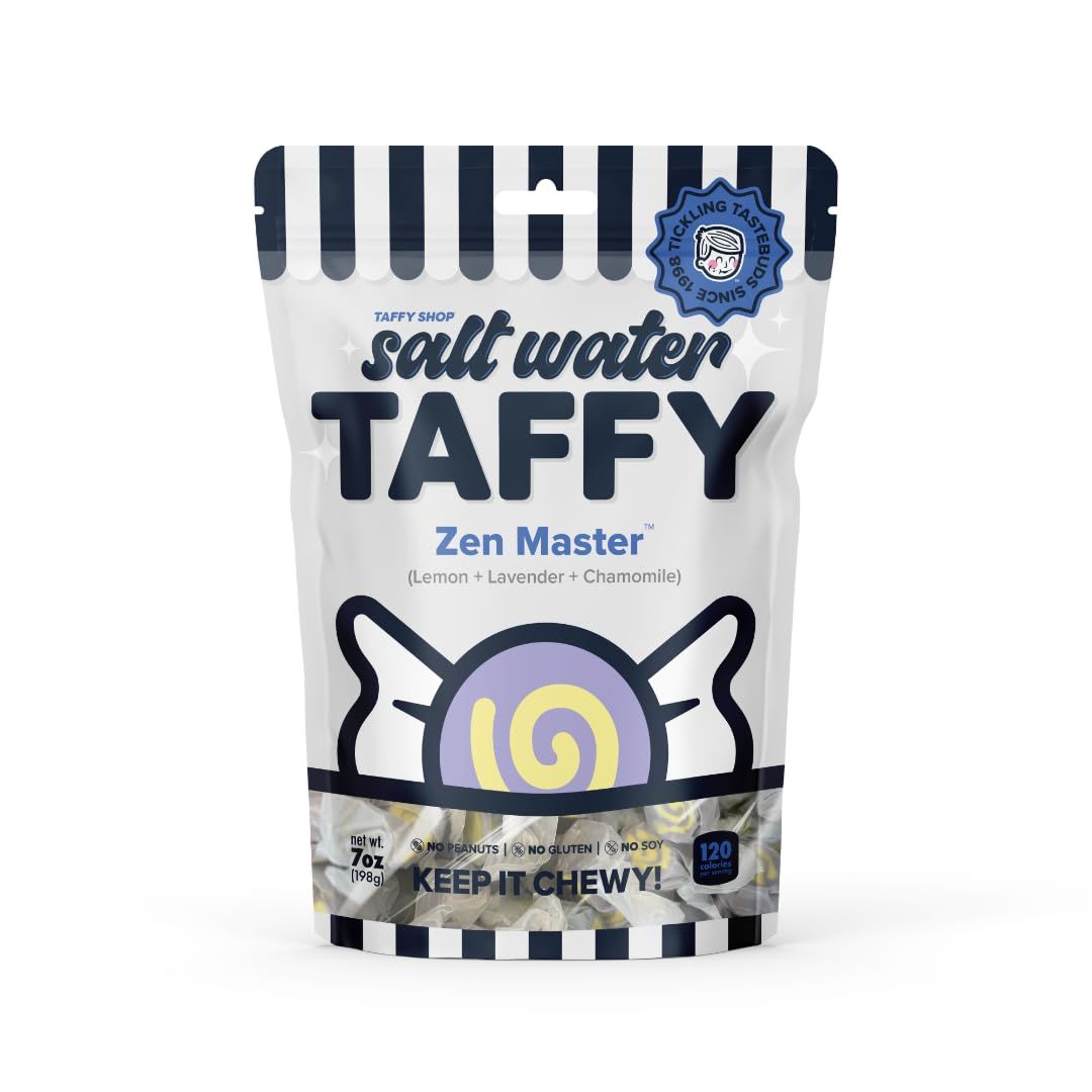 Taffy Shop Zen Master, Lemon Lavender Chamomile Salt Water Taffy - Gourmet Soft Chewy Candy, Bulk Sweet Snack, Fresh Gift &amp; Gluten-Free, 35 Individually Wrapped Pieces (7oz)