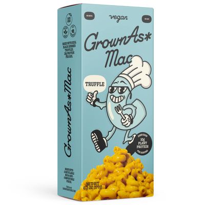 GrownAs Vegan Mac &amp; Cheese, 25g of Protein Per Pack - Real Truffle Flavor, Dairy Free, High Protein Snack, Easy to Prepare, Made with Coconut &amp; Wheat, Vegan, Non-GMO, Delicious Meal or Snack