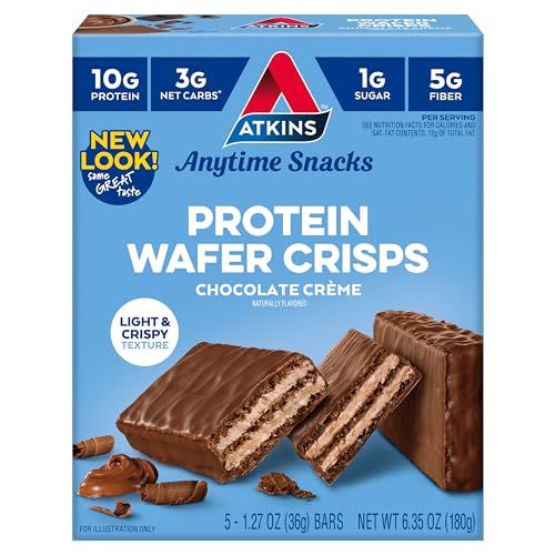 Atkins Chocolate Crme Protein Wafer Crisps, Protein Dessert, 4g Net Carb, 1g Sugar, High in Fiber, Keto Friendly, 5 Count