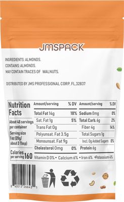 JMSPACK - Natural Whole Almonds, 16 ounce (1 lb)