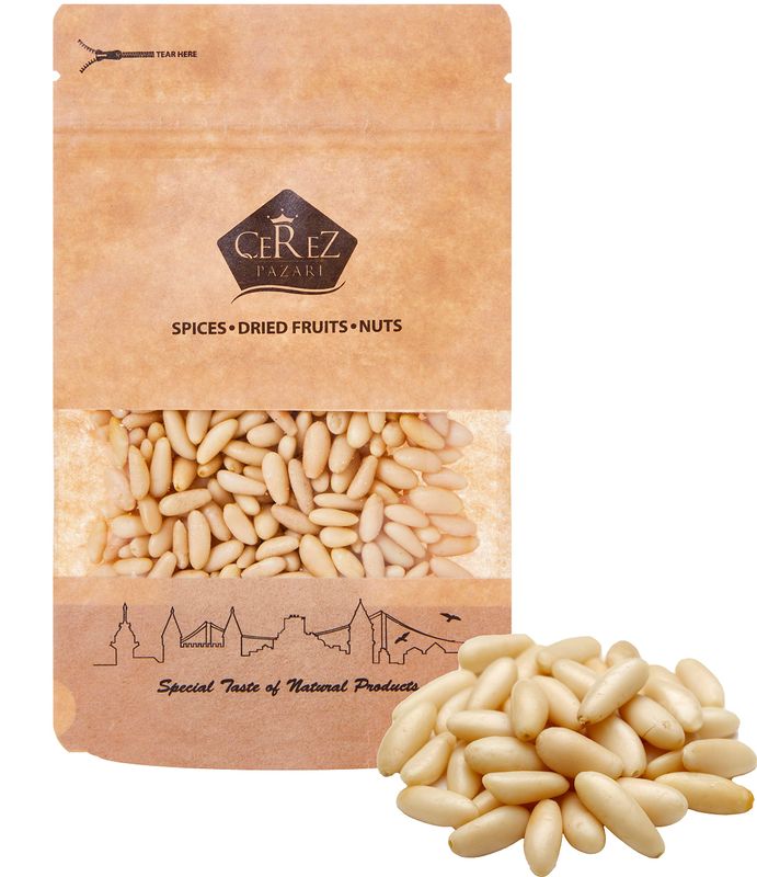 Cerez Pazari World Famous Mediterranean Turkish Pine Nuts, Premium Quality Cam Fistigi, Unsalted Pine Nuts, Natural, Raw, Non-GMO, Resealable Bag, 4 oz.
