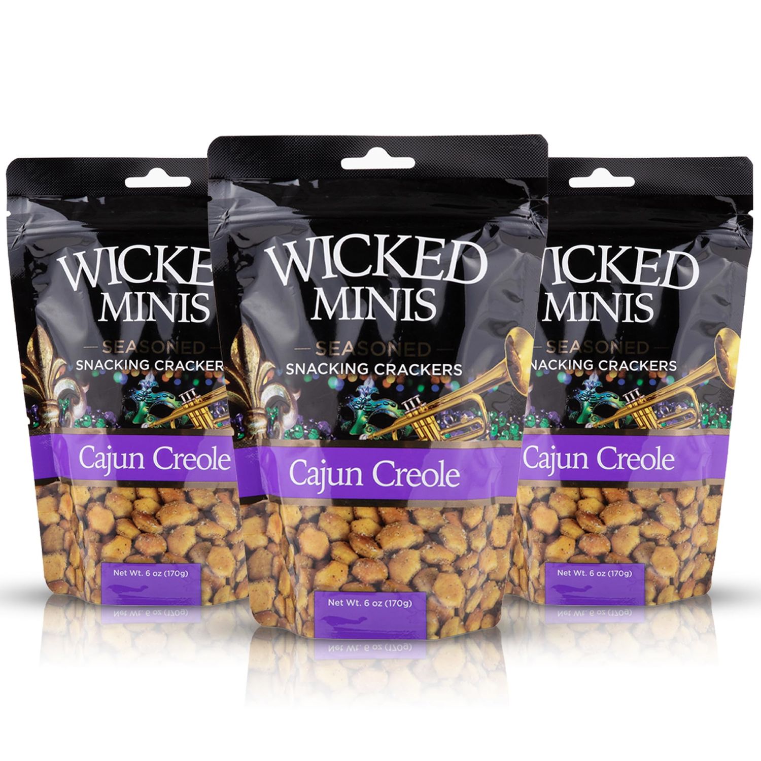 Wicked Minis Soup &amp; Oyster Crackers - Saltine Crackers Salted Flavored Mini Puffed Soup Crackers, Savory Snacking Mix, Seasoned Croutons Salad Toppers, Crackers for Chili 6oz (Cajun Creole, Pack of 3)