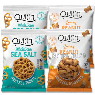 Quinn Pretzel Bites Original Variety Pack - Made with Real Ingredients, Whole Grain Sorghum, Vegan, Gluten Free, Dairy Free, Non GMO - Peanut Butter Filled Nuggets, Sea Salt Twists (Pack of 4)