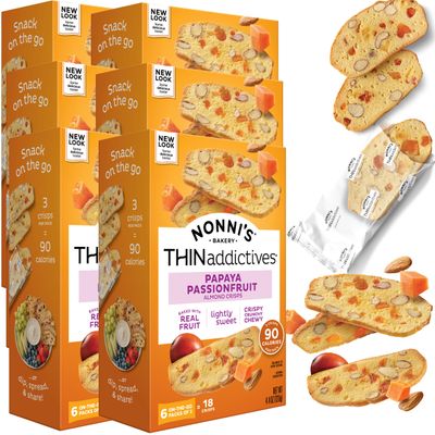 Nonni&#39;s THINaddictives Almond Thin Cookies - 6 Boxes Papaya &amp; Passionfruit Almond Cookie Thins - Biscotti Italian Cookies - Biscotti Individually Wrapped Cookies - Kosher Coffee Cookies - 4.4 oz