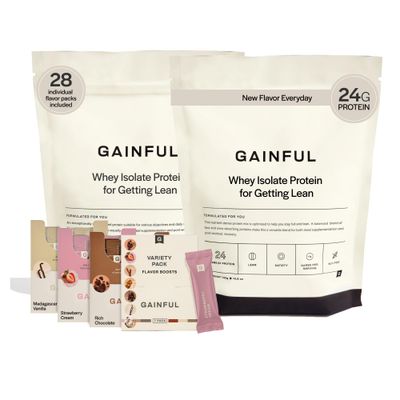 Gainful Whey Protein Powder Get Lean Bundle, Meal Replacement, Post Workout Support, Whey Isolate  Concentrate, Unflavored w/Chocolate, Vanilla, Strawberry &amp; Variety Pack Flavor Boosts, 28 Servings