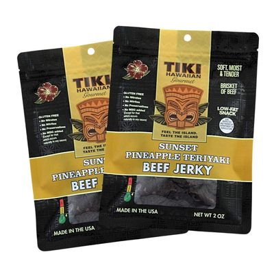 Tiki Hawaiian Gourmet Jerky  Sunset Pineapple Teriyaki Beef (2oz.) 2-Pack  High Protein, No Nitrates/Nitrites, No Preservatives, No MSG Added, Gluten Free Healthy Snack