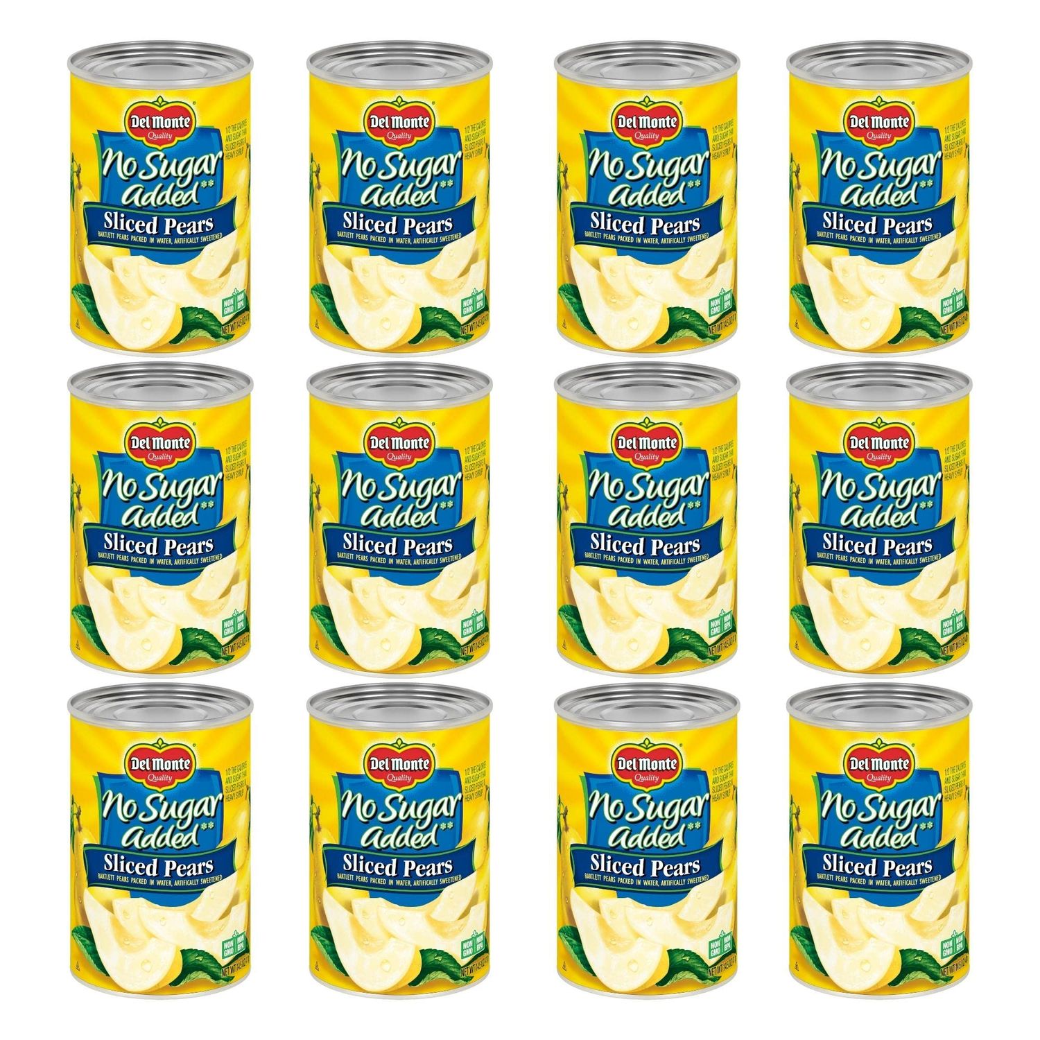 DEL MONTE No Sugar Added Sliced Bartlett Pears, Canned Fruit, 12 Pack, 14.5 oz Can