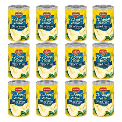 DEL MONTE No Sugar Added Sliced Bartlett Pears, Canned Fruit, 12 Pack, 14.5 oz Can