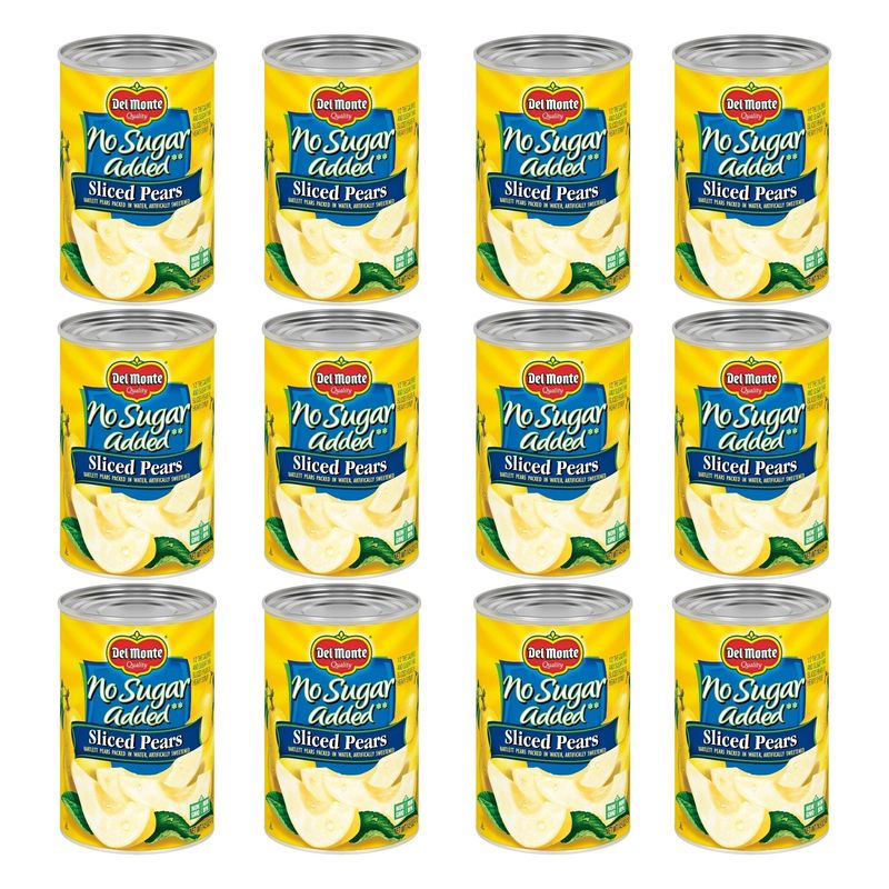DEL MONTE No Sugar Added Sliced Bartlett Pears, Canned Fruit, 12 Pack, 14.5 oz Can