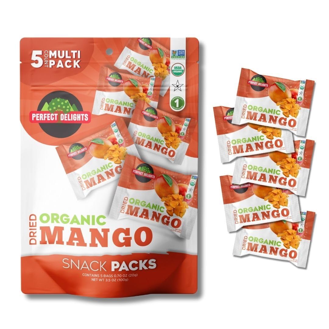 Perfect Delights Organic Snack Pack Mangos for Kids and Parents On-The-Go (5-Pack)