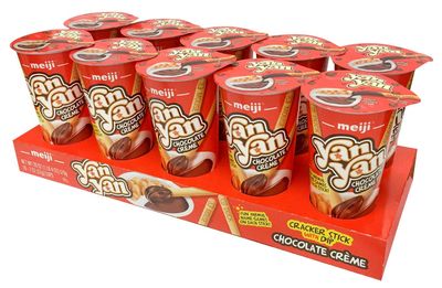 Meiji Yan Yan Dipping Sticks, Chocolate Crme - 2 oz, Pack of 10 - Cracker Sticks with Fun Animals Phrases