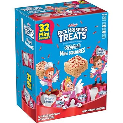 Rice Krispies Treats Mini Marshmallow Cereal Bars, Valentine&#39;s Day Snacks, Original with Holiday Sprinkles, 12.4oz Box (32 Count)