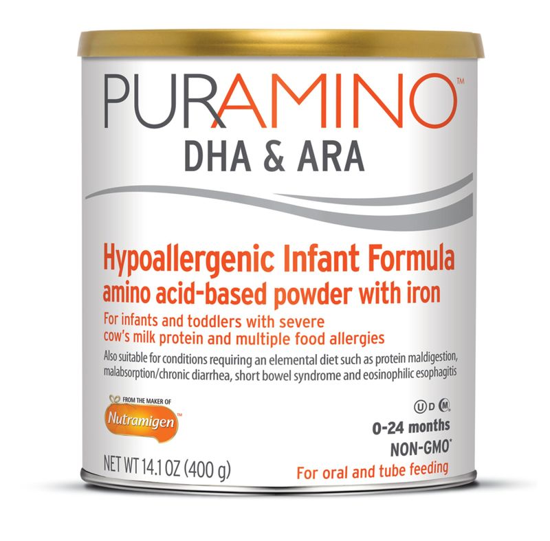 PurAmino Hypoallergenic Infant Drink, for Severe Food Allergies, Omega-3 DHA, Iron, Immune Support, Powder Can, 14.1 Oz