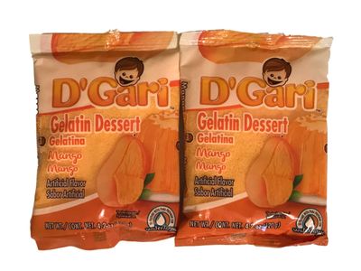 D Gari Pack of 2 Mango Gelatin 4.2oz, Prepare with Water, Quick Snacks, Mango Dessert, Gelatin, Mix, Mexico, Powder