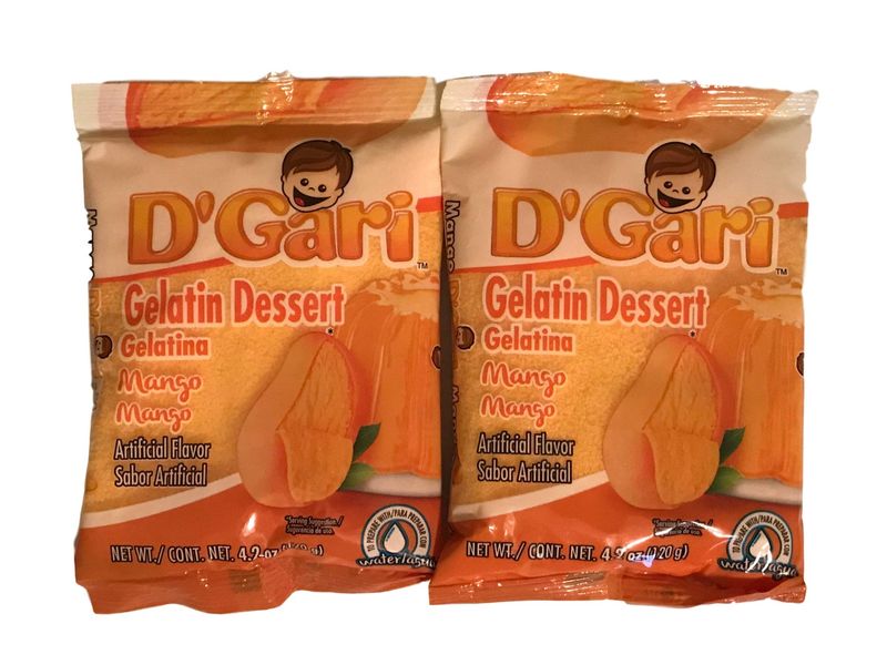 D Gari Pack of 2 Mango Gelatin 4.2oz, Prepare with Water, Quick Snacks, Mango Dessert, Gelatin, Mix, Mexico, Powder