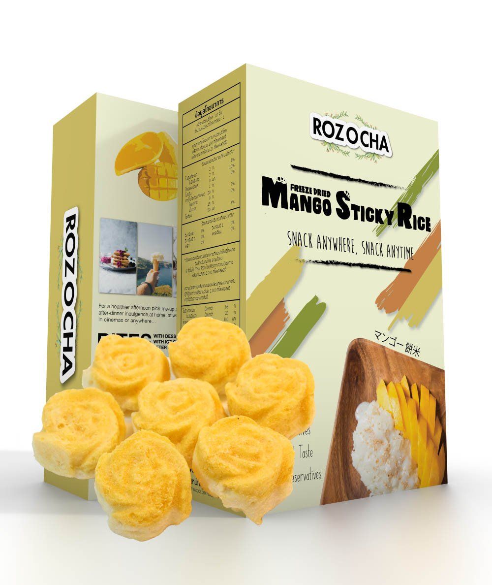 Rozocha Freeze Dried Mango with Sticky Rice Bites 3.52 Ounce (0.88 Oz x 4 Count) Healthy Snack for Kids and all Ages (Made from 100% Real Mango and Real Sticky Rice)