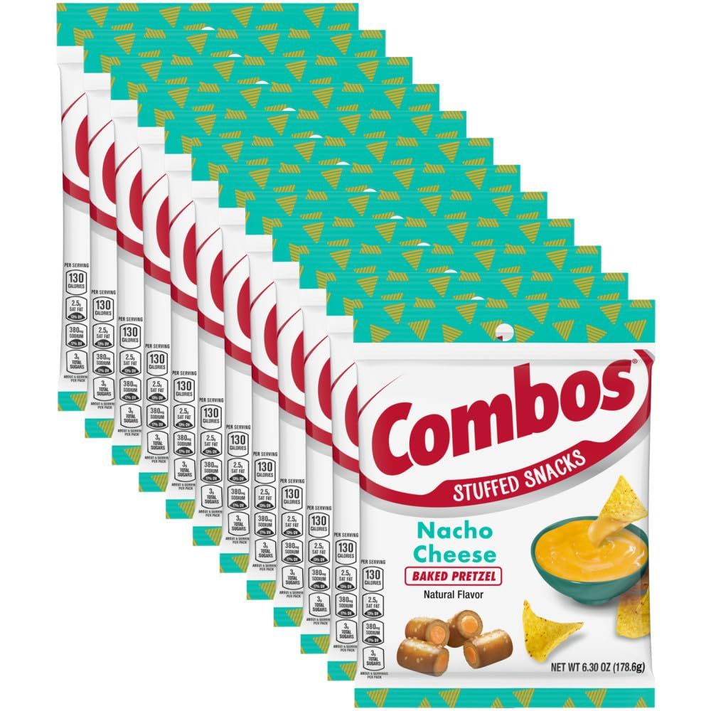 COMBOS Cheese Snacks - Nacho Cheese Snack Packs, Baked Cracker Snack, 6.3-Ounce Bulk Bag (Pack of 12)