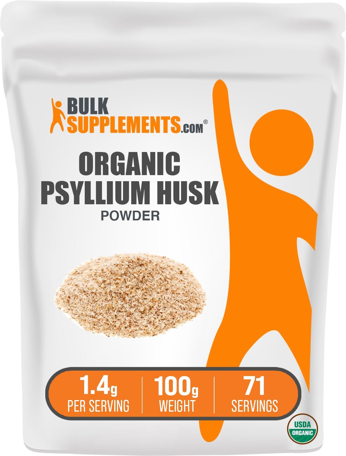 BulkSupplements.com Organic Psyllium Husk Powder - Fiber Supplement, Psyllium Husk Fiber, Psyllium Husk Powder for Baking - Organic &amp; Gluten Free, 1400mg per Serving, 100g (3.5 oz)