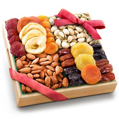 A Gift Inside Pacific Coast Classic Dried Fruit Tray Gift with Almonds and Pistachios for Holiday Birthday Healthy Snack Business Gourmet Food Platter 26 ounces