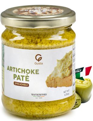 Gusta Artichokes Spreadable Pate - Made in Italy Dip or Spread - Paste of Artichoke in Jar with Extra Virgin Olive Oil - Non-GMO, All Natural - Perfect Snack - 6.35oz Glass Jar