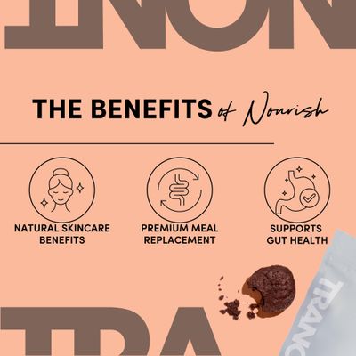 Tranont Nourish GOS Prebiotic Meal Replacement Shake Brownie Batter Flavor 14.3 oz Supports Gut Health & Skin Care Packed with Vitamins & Minerals Vegan Protein Powder Vitamin C and B